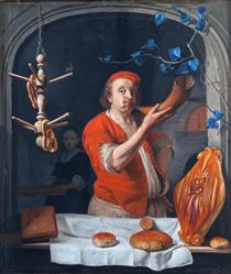 A Baker Blowing his Horn - Gabriël Metsu