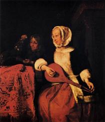 Woman Playing a Mandolin - Gabriel Metsu