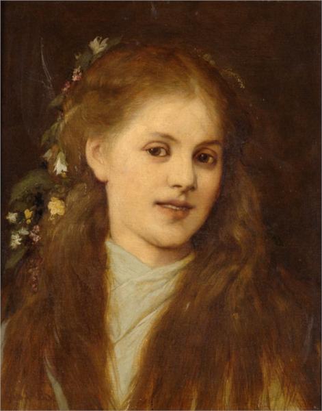 Woman with Flowers in Her Hair - Габриэль фон Макс