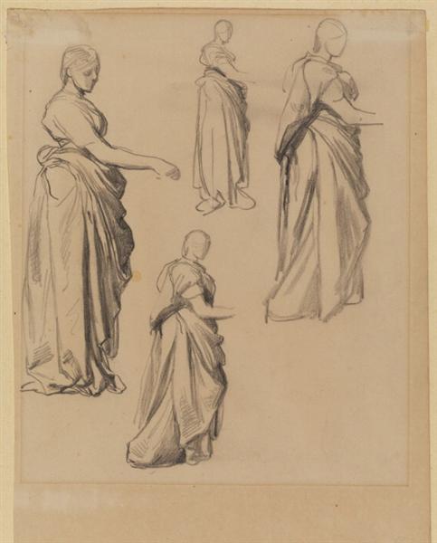 Four studies of a draped female figure - George Frederic Watts