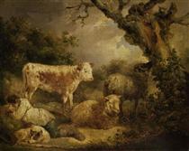 Calf and Sheep - Джордж Морланд