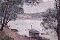 River Landscape with a boat - Жорж Сера