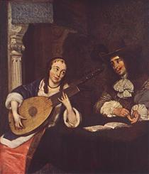 Woman Playing the Lute - Герард Терборх