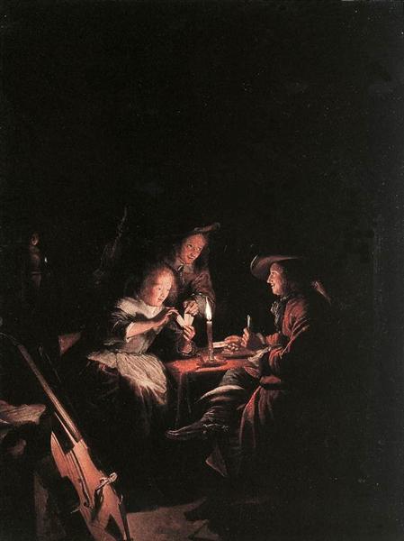 Cardplayers at Candlelight, c.1660 - Герард Доу