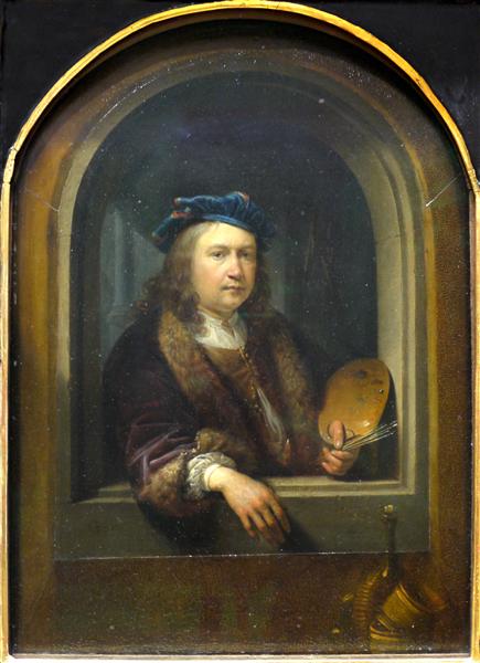 Self-portrait with a Palette, in a Niche, 1650 - 1655 - Герард Доу