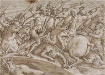 Defence of Ponte Rozzo on the river Ticino in 1524 - Giorgio Vasari