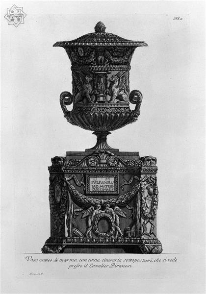 Antique vase on a marble cinerary urn - Giovanni Battista Piranesi