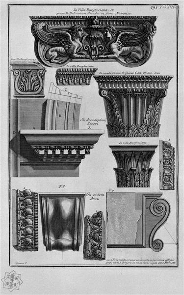 Capitals and special arc (Villa Borghese, the Arch of Septimius Severus, etc.) - Giovanni Battista Piranesi