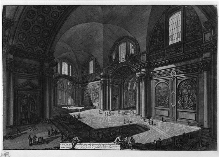 Interior of the Church of Our Lady of the Angels called the Charterhouse, which was once the principal room of the Baths of Diocletian - Giovanni Battista Piranesi