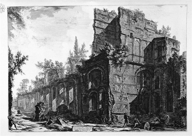 Ruins of one of the chambers` soldiers at one of the leading factories in Hadrian`s Villa in Tivoli His - Giovanni Battista Piranesi