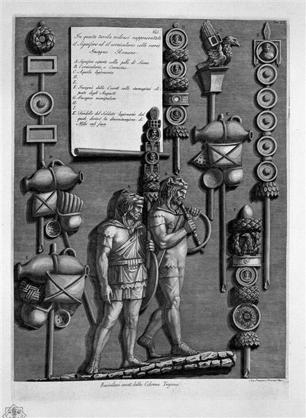 Signifer Corniculario with various signs and Roman (from the Trajan column) - Giovanni Battista Piranesi