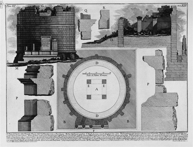 The Roman antiquities, t. 3, Plate XIII. Plan of the Tomb of Plautius Family Via Tiburtina near Ponte Lugano. - Джованни Баттиста Пиранези