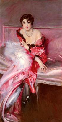 Portrait Of Madame Juillard In Red - 乔瓦尼·波尔蒂尼