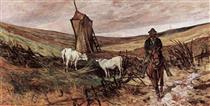 Mounted shepherd and cows - Джованні Фатторі