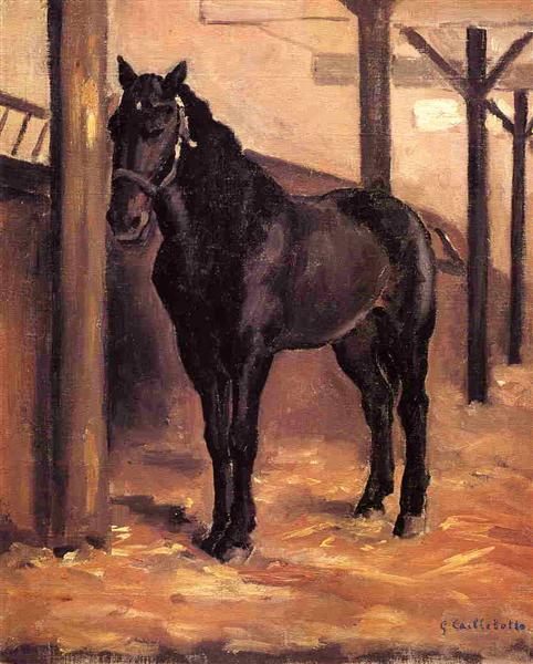 Yerres, Dark Bay Horse in the Stable, c.1871 - c.1878 - Гюстав Кайботт