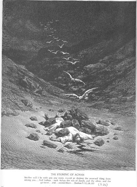 Ахан побит камнями до смерти, 1866 - Гюстав Доре