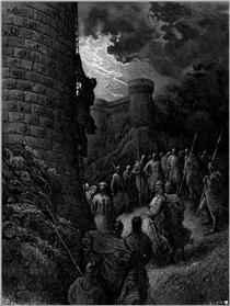 Bohemond alone mounts the rampart of antioch  crusades bohemond mounts rampart of antioch - Gustave Dore