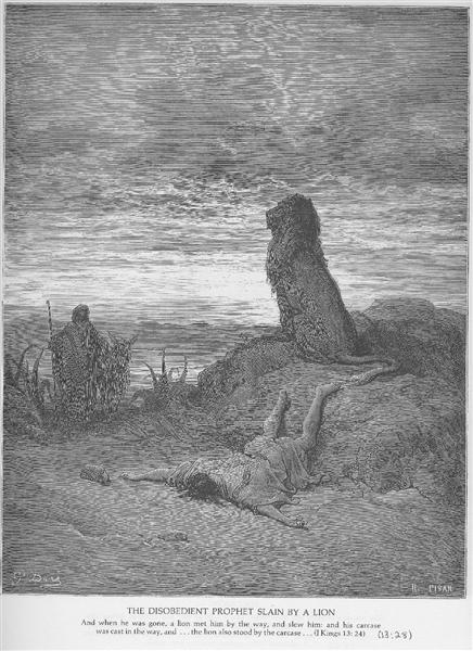 The Disobedient Prophet Is Slain by a Lion - Гюстав Доре