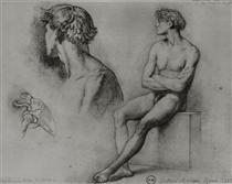 Male nude and other studies - Гюстав Моро
