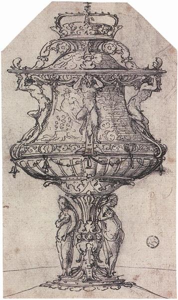 Design for a Table Fountain with the Badge of Anne Boleyn, 1533 - Hans Holbein der Jüngere