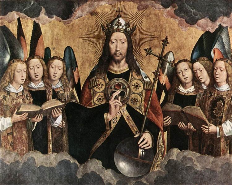 Христос благословляющий (центральная панель триптиха церкви Санта-Мария-ла-Реаль в Наджере), c.1487 - 1490 - Ганс Мемлинг