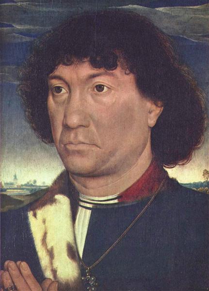 Портрет мужчины  за молитвой на фоне пейзажа, 1480 - Ганс Мемлинг
