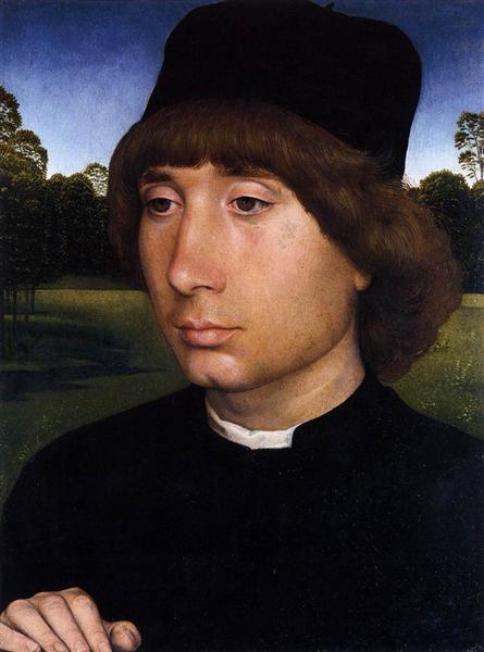 Портрет молодого мужчины на фоне пейзажа, c.1480 - Ганс Мемлинг