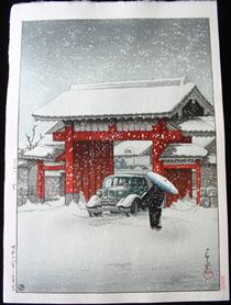 Neve em Shiba Daimon - Hasui Kawase