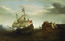 A Castle with a Ship Sailing Nearby - Hendrik Cornelisz. Vroom