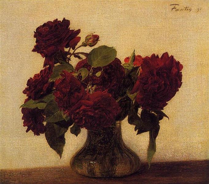 Dark roses on light background, 1891 - Анрі Фантен-Латур