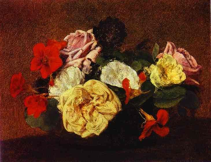 Roses and Nasturtiums in a Vase, 1883 - Анри Фантен-Латур