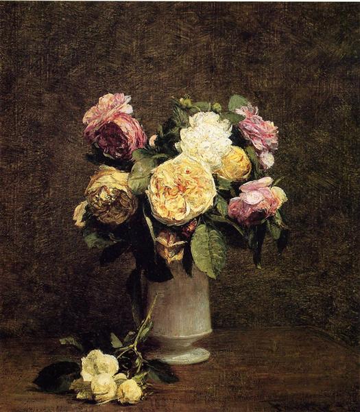 Roses in a White Porcelin Vase, 1874 - Анрі Фантен-Латур