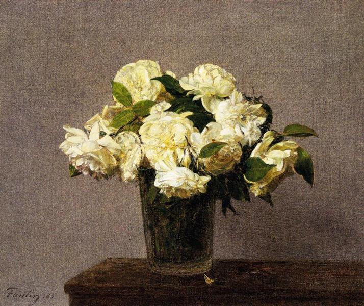 White Roses in a Vase, 1885 - Анрі Фантен-Латур