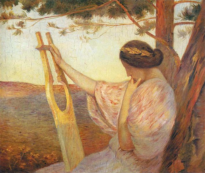 Lady with Lyre by Pine Trees, 1890 - Анрі Мартен