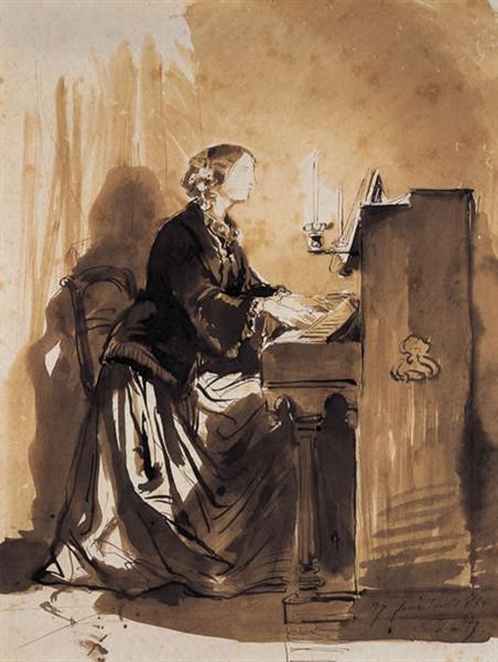 Countess Potocka Playing Piano, 1851 - Поль Делярош