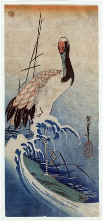 Crane in Waves - Utagawa Hiroshige