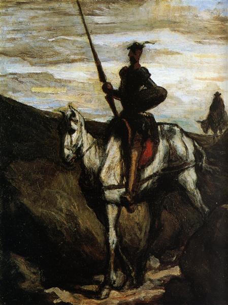 Don Quixote and Sancho Panza going to the wedding Gamaches, 1850 - Honore Daumier