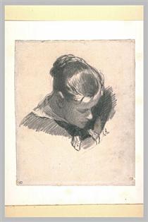 Head of a Young Woman, Leaning Three-quarters Right - Honore Daumier