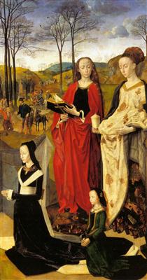 The Portinari Altarpiece, St. Mary Magdalen and St. Margaret with Maria Baroncelli and Daughter Margherita Portinari, Right Wing - Гуго ван дер Гус