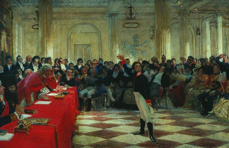 A. Pushkin on the act in the Lyceum on Jan. 8, 1815, 1911 - Iliá Repin