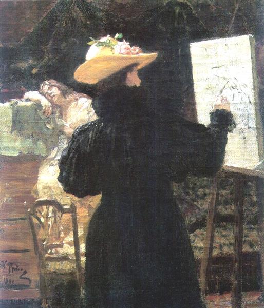 M.K. Tenisheva at work, 1897 - Iliá Repin