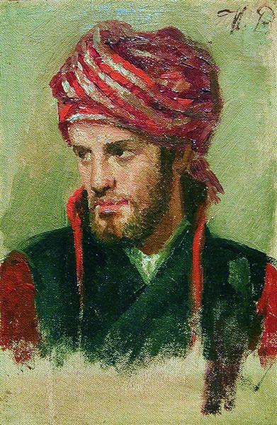 Portrait of a young man in a turban - Ілля Рєпін