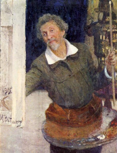 Self portrait at work, 1915 - Ілля Рєпін