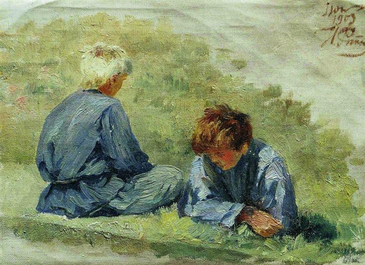 The boys on the grass, 1903 - Ilia Répine