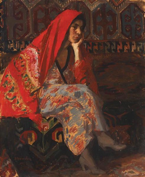 The Red Headscarf, 1926 - Ипполит Струмбеску