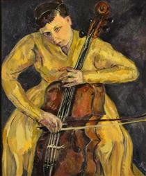 Portrait Of Vera Poppe Playing The Cello - Irma Stern