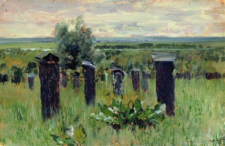 Landscape with beehives - Isaac Levitan