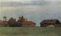Landscape with buildings - Ісак Левітан