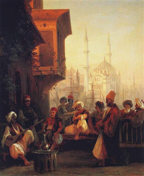 Coffee house by the Ortaköy Mosque in Constantinople, 1846 - Ivan Konstantinovich Aivazovskii