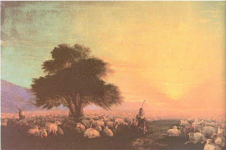 Flock of sheep with herdsmen unset, 1870 - 伊凡·艾瓦佐夫斯基